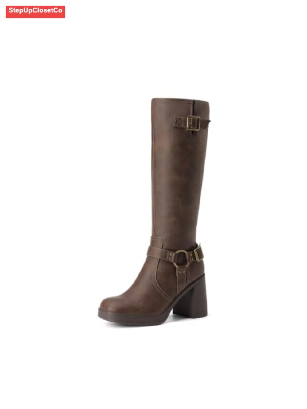Knee High Chunky Platform Boots with Double Buckle Block Heel